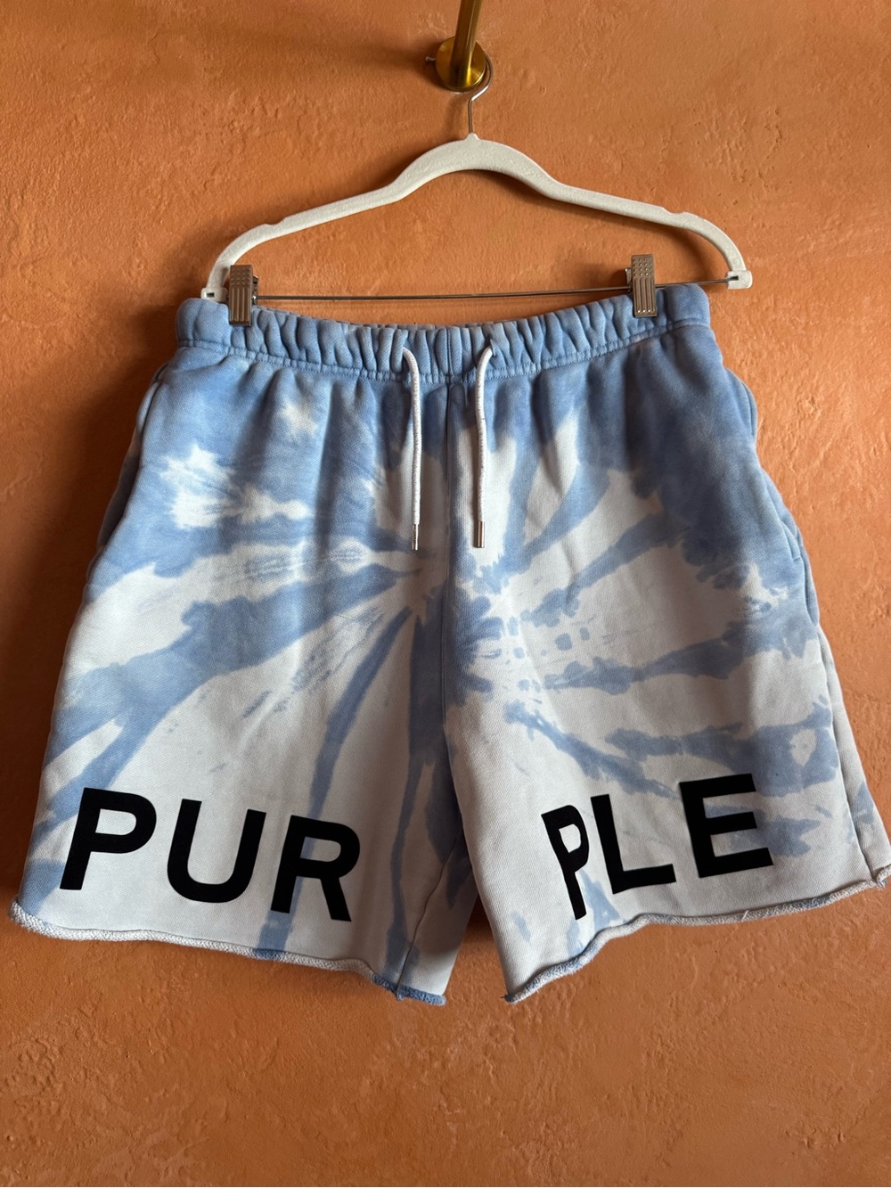 Purple Brand Tie Dye Logo Sweat Shorts L Luxury Designer Streetwear Blue White